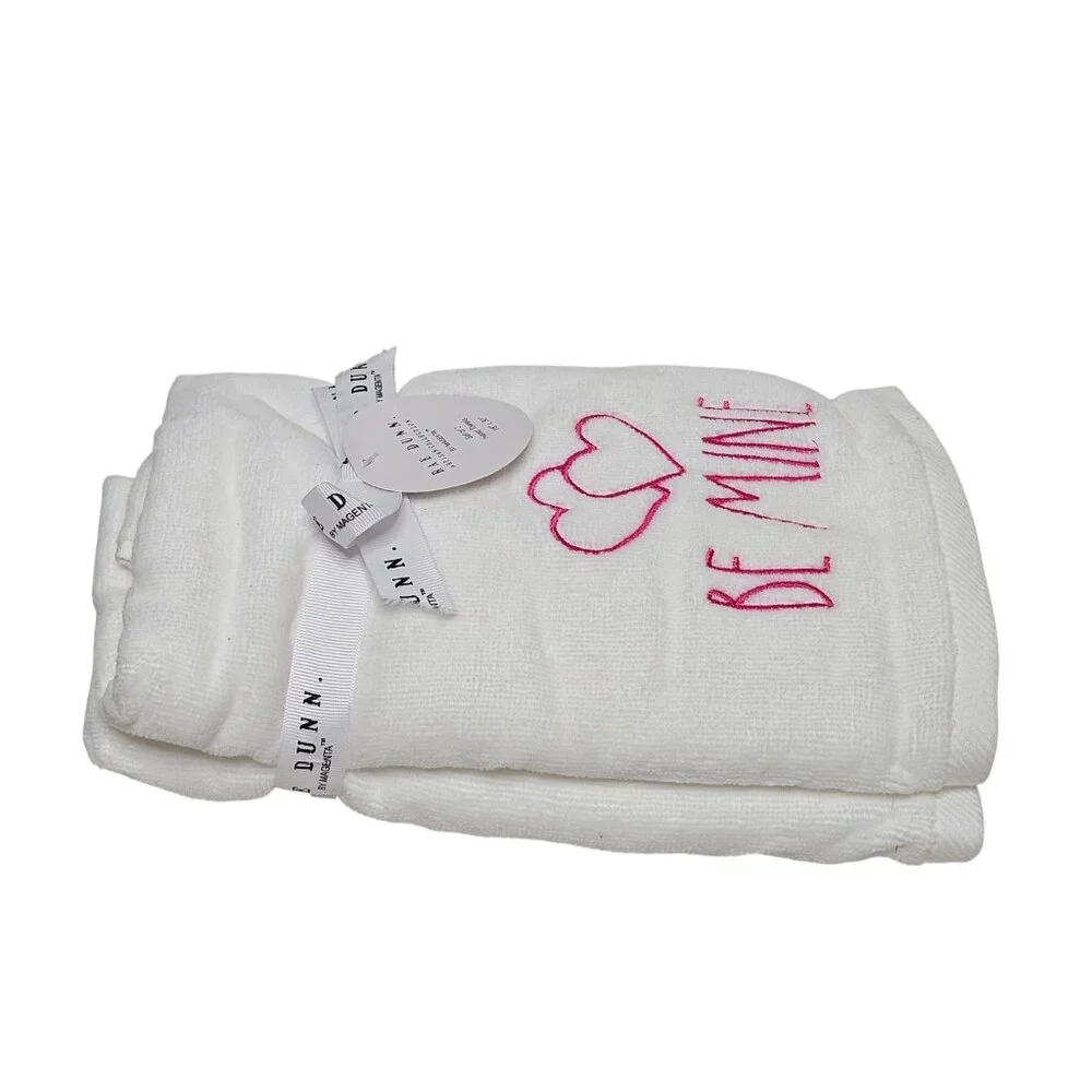 Rae Dunn Pink Embroidered Hand Towels 16” X 30” Be Mine Love Hearts Valentines
